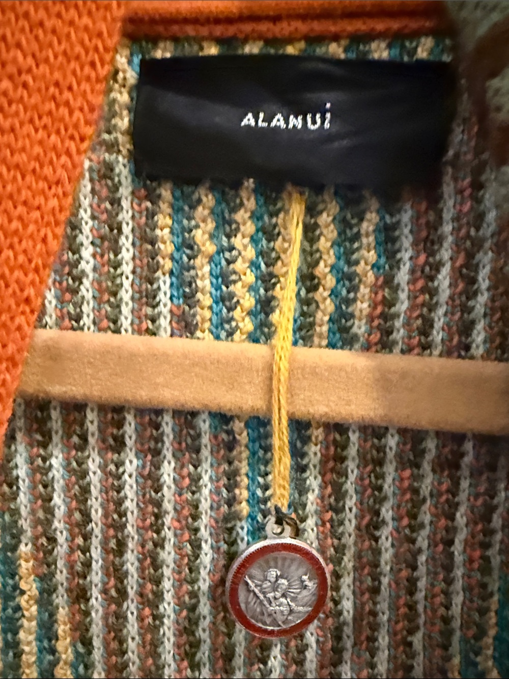 Fringed Southwestern Knit Cape Jacket - Orange Multi - Picture 4 of 6